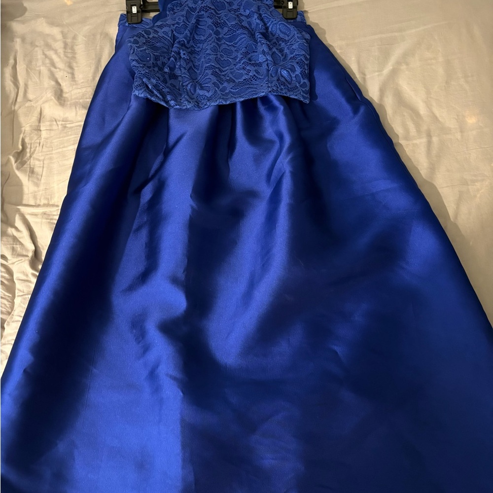 A. Byer Royal Blue A-Line Skirt with Lace Detail